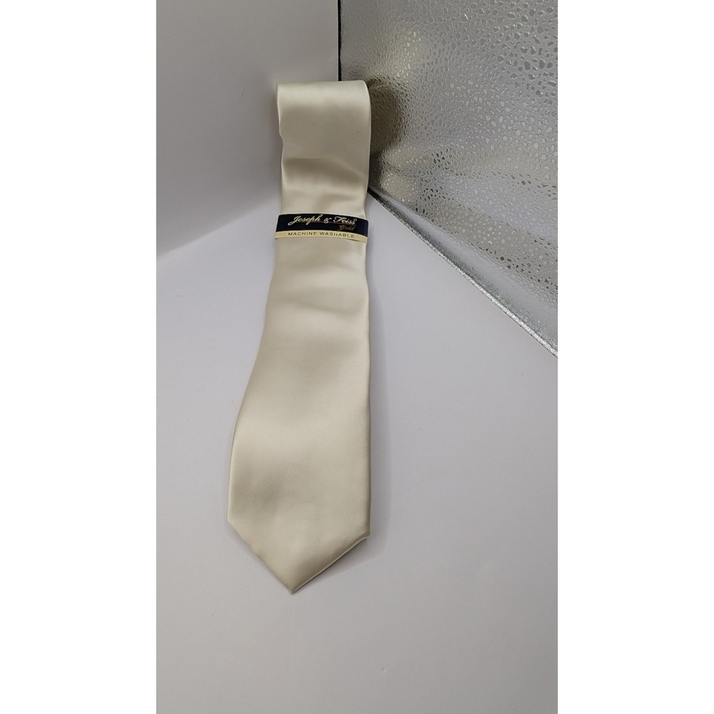 Joseph & Feiss Gold Mens Necktie Cream Ivory Off White Machine Washable Satin